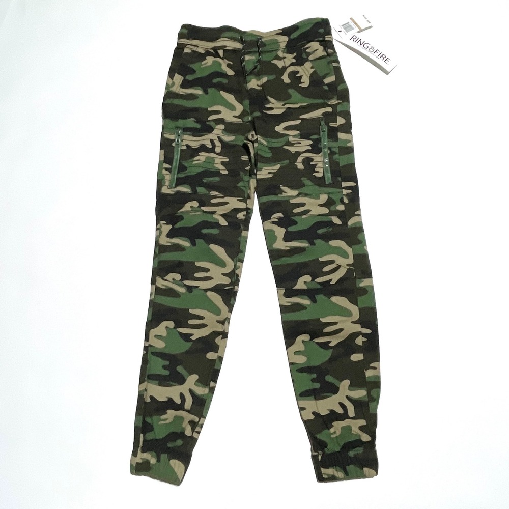 NEW Ring Of Fire Camo Jogger Pants Women's Size 12 Zipper Pockets Camouflage